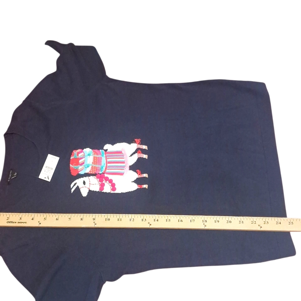 NWT Womens Talbots Dark Navy Blue Llama-Embellished Crewneck Sweater Sz L - Picture 7 of 12